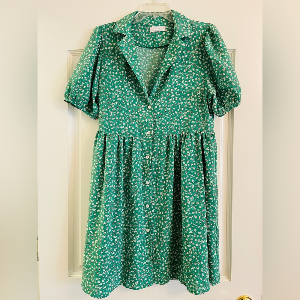 OAK + FORT GREEN SPRING SUMMER SHORT SLEEVE RELAXED FIT FLORAL DROP WAIST DRESS